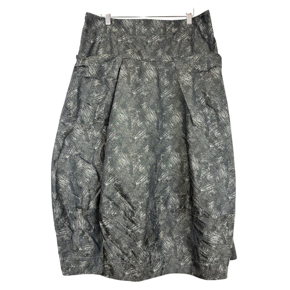 Sun Kim Comfy USA Black Grey Partial Stretch Waist Pocket Midi Skirt XL